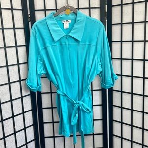 Vintage Mr Max Blue Tunic Top, Belt, Cuffed Sleeves, SZ XL